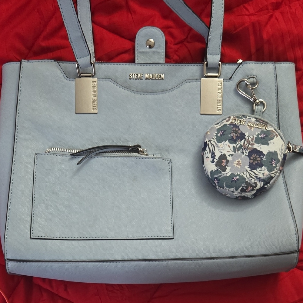 Steve Madden Sky Blue Tote with Floral Pouch